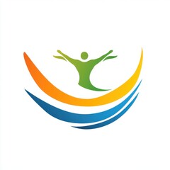 Colorful logo representing joy and vitality with a human figure and flowing waves.