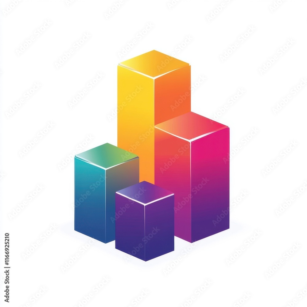Poster colorful 3d bar graph with vibrant gradient hues representing data growth.