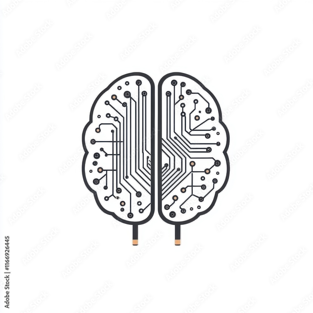 Aufkleber stylized illustration of a brain with circuitry design, symbolizing ai and technology integration.