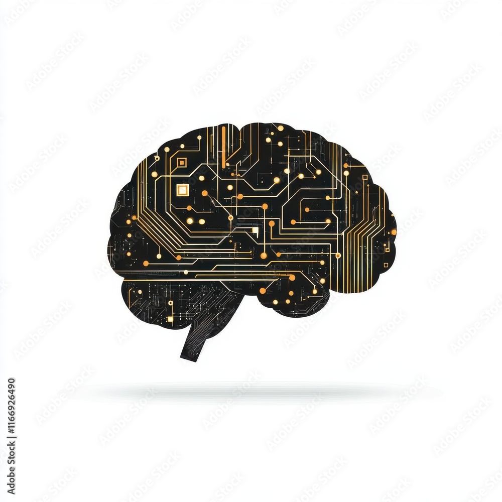 Poster a conceptual image of a brain with a circuit board design, symbolizing artificial intelligence.