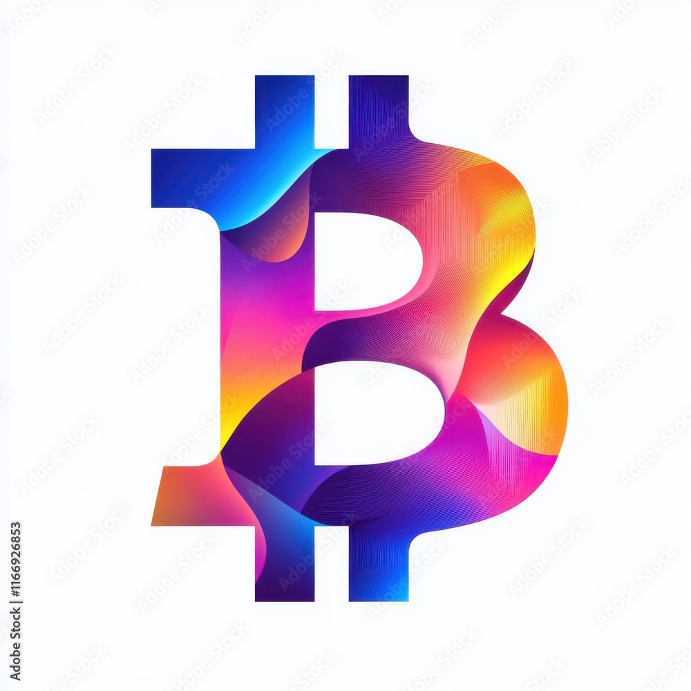 Poster vibrant abstract bitcoin symbol in colorful gradient design, representing digital currency innovatio