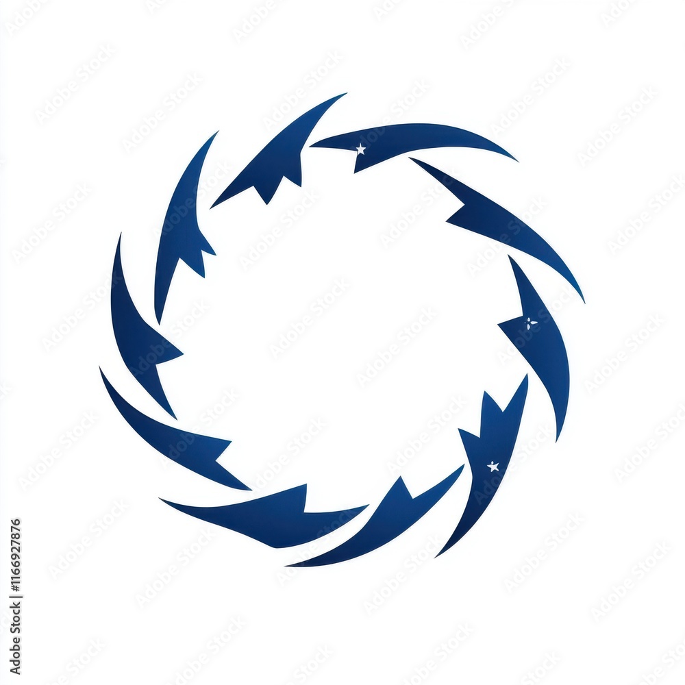 Aufkleber abstract logo featuring stylized blue shapes arranged in a circular pattern, conveying motion and un
