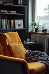 Cozy Living Room Corner with Stylish Yellow Chair and Plants