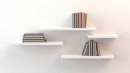 Modern 3D-Printed Cascading Wall Shelf for Books and Decor, Dynamic Design Element for Room Decor, 3D Render Model on White Background