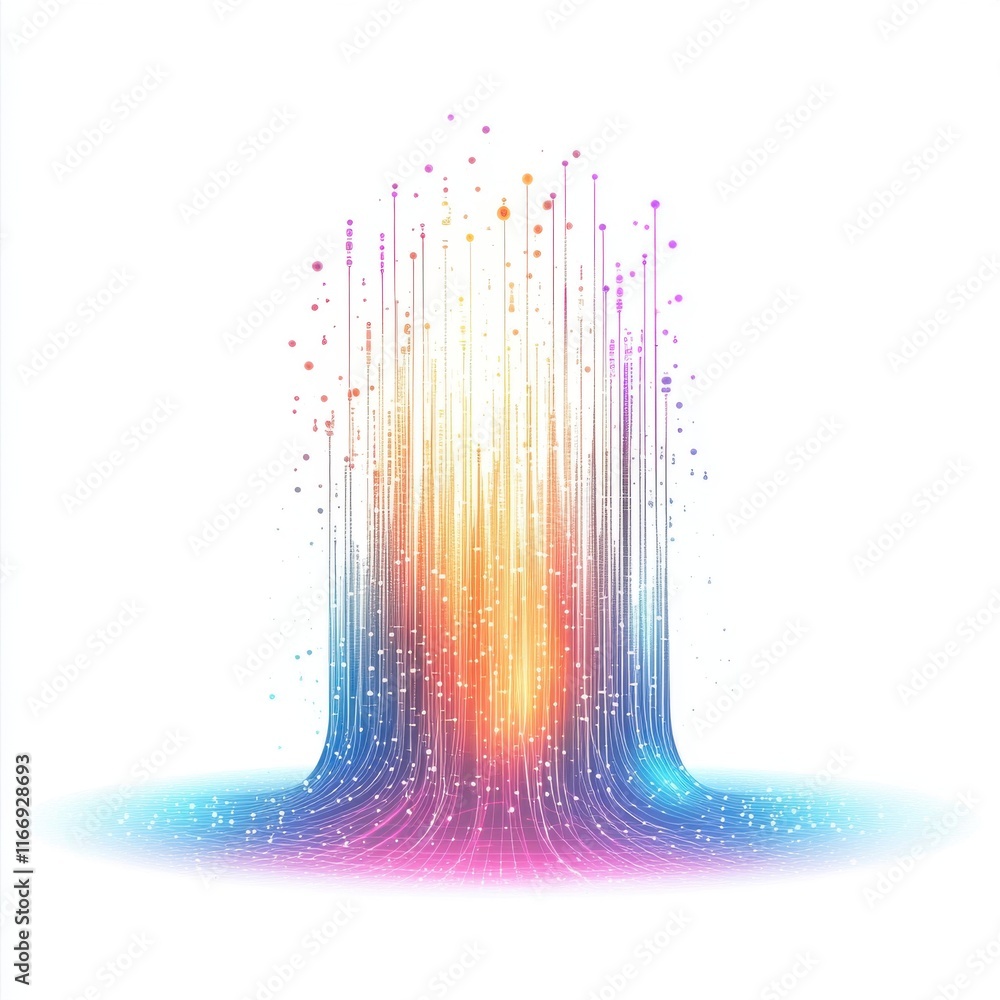 Aufkleber a vibrant abstract design showcasing a cascade of colorful dots and lines blending from warm to cool