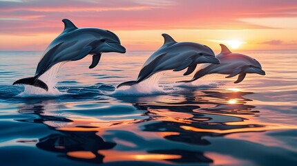 dolphin jumping in water at sunset © nuzaifa