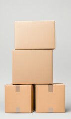 Obraz premium Stacked Kraft Boxes on Light Gray Background for Shipping and Packaging Concepts