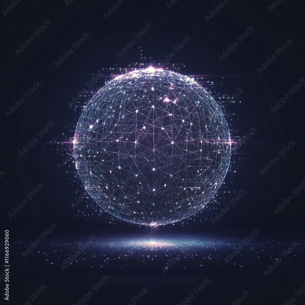 Poster glowing digital globe with interconnected lines and stars, creating a futuristic and vibrant visual 