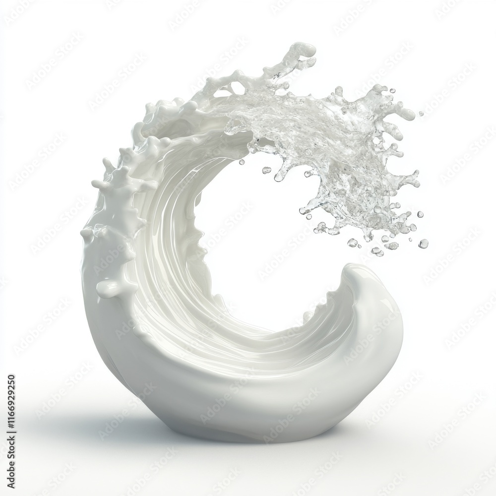 Aufkleber Dynamic splash art creating a wave-like form in white, resembling a blend of liquid and sculpture.