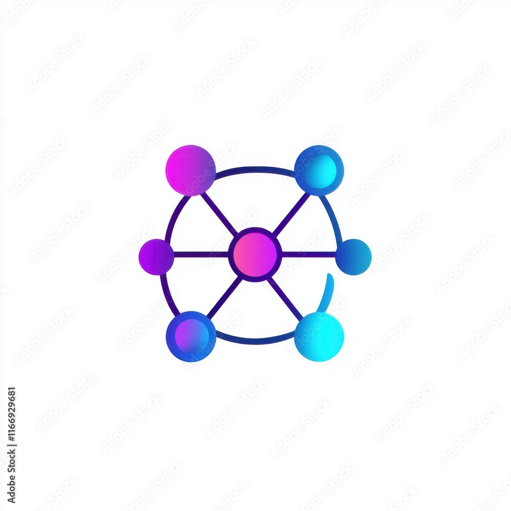Poster abstract illustration of a network with interconnected nodes in vibrant colors.