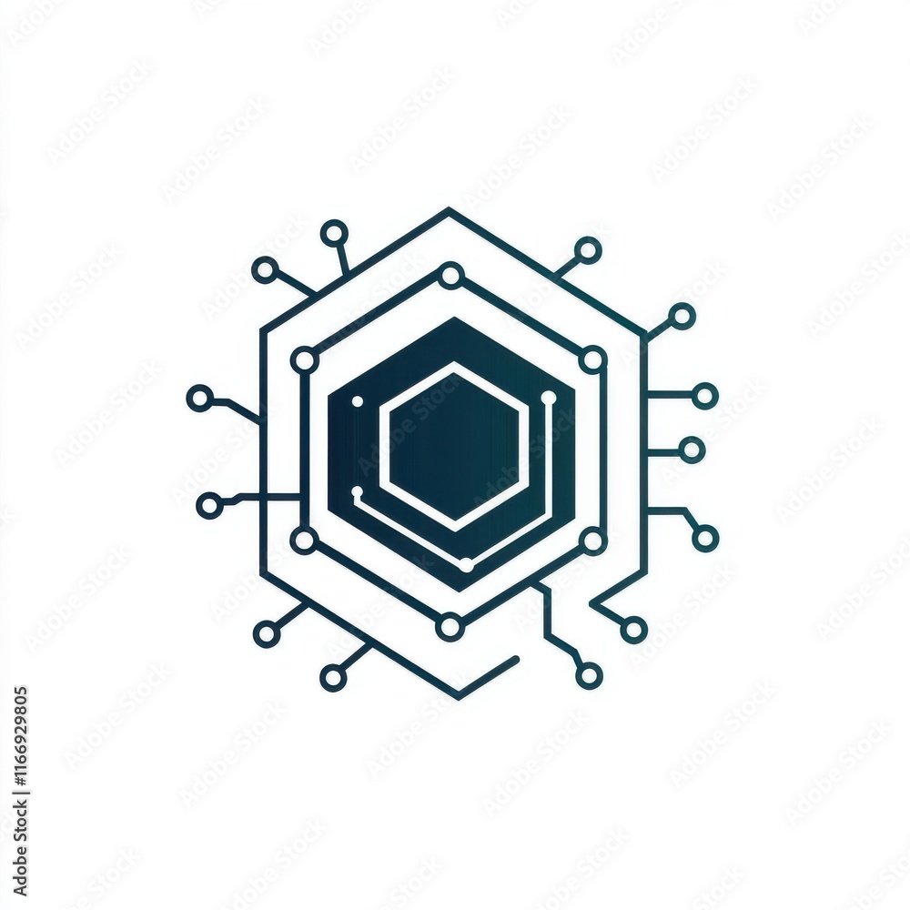 Poster abstract digital circuit design featuring a hexagonal chip pattern.