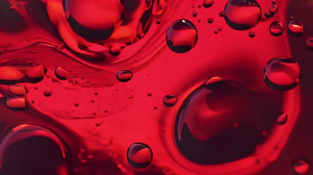 Abstract Red Oil Drops Create Hypnotic Screen Saver Animation Symbolizing Blood Atoms Cosmic Cellular Movements in 4K