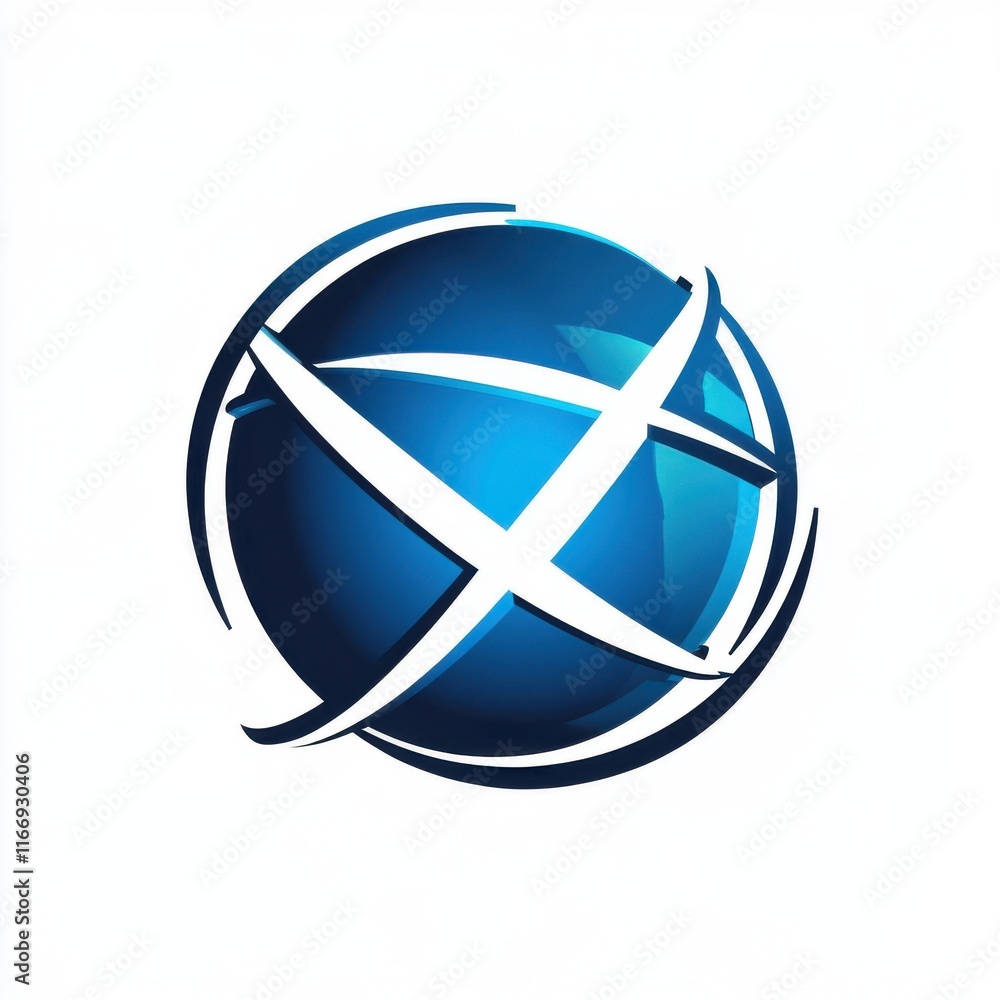 Poster abstract blue globe symbol with dynamic lines representing global connectivity.