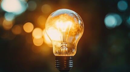 Glowing lightbulb against a bokeh background.  Illumination and ideas.