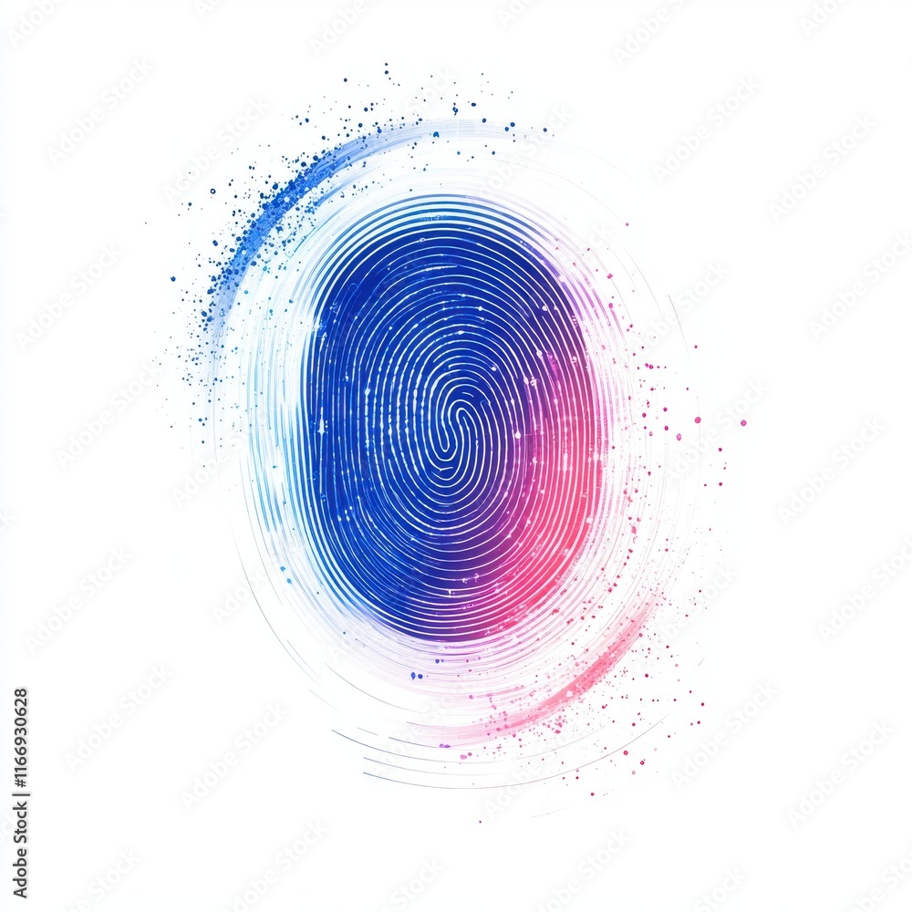 Poster abstract fingerprint design with blue and pink colors symbolizing identity and security.