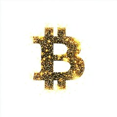 Obraz premium Golden Bitcoin symbol with sparkling effects on a white background.