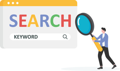 businessmen use tablets to search for keywords on search engines. Keyword research and seo concept.

