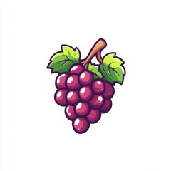 Colorful illustration of a bunch of ripe grapes with vibrant green leaves.