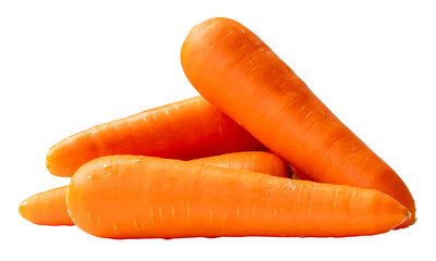 Side view of fresh orange carrots in stack isolated with clipping path in png file format
