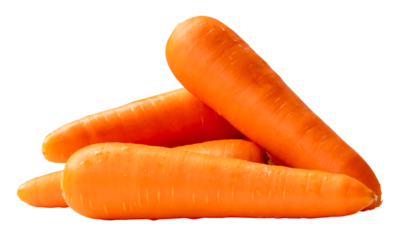 Side view of fresh orange carrots in stack isolated with clipping path in png file format