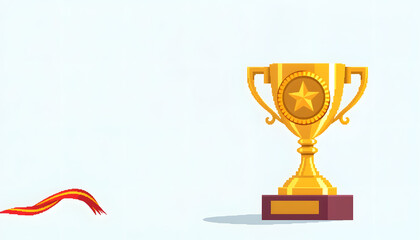 Gold cup or trophy with medallion for the winner, pixel art. isolated with white highlights