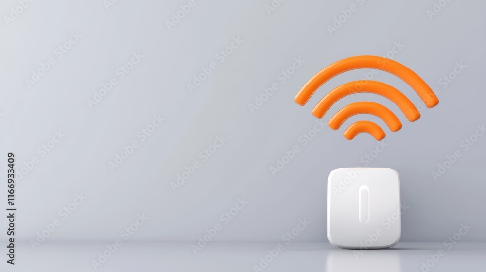 Poster modern wireless technology concept featuring wi-fi signal icon and minimalistic design in soft color