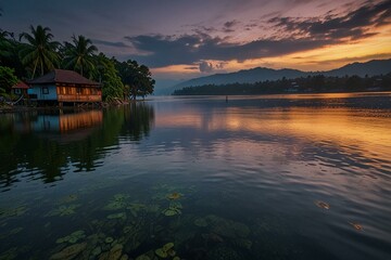 Fototapeta premium sunset on the lake