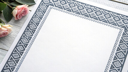 Geometric Border Pattern with Paper Texture and Modern Grayscale Palette