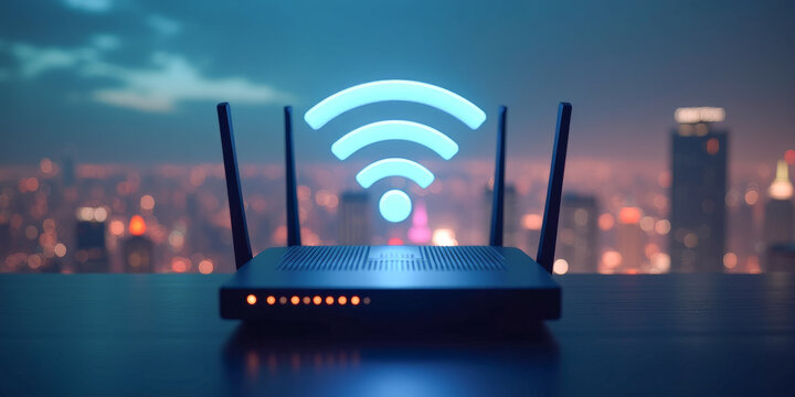 Wi-Fi router on the background of the night city
