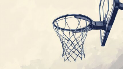 A hand-drawn black basketball hoop with a net and a basketball goal on a white background
