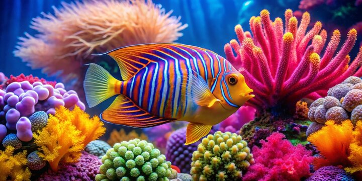Double Exposure: Zebra Angelfish & Vibrant Coral Reef Aquarium