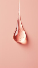 Fototapeta premium translucent water droplet with tiny air bubbles on pink background
