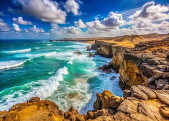 Obraz premium Dramatic Rocky Coastline, Praia de Cabral, Sal Rei, Boa Vista, Cape Verde