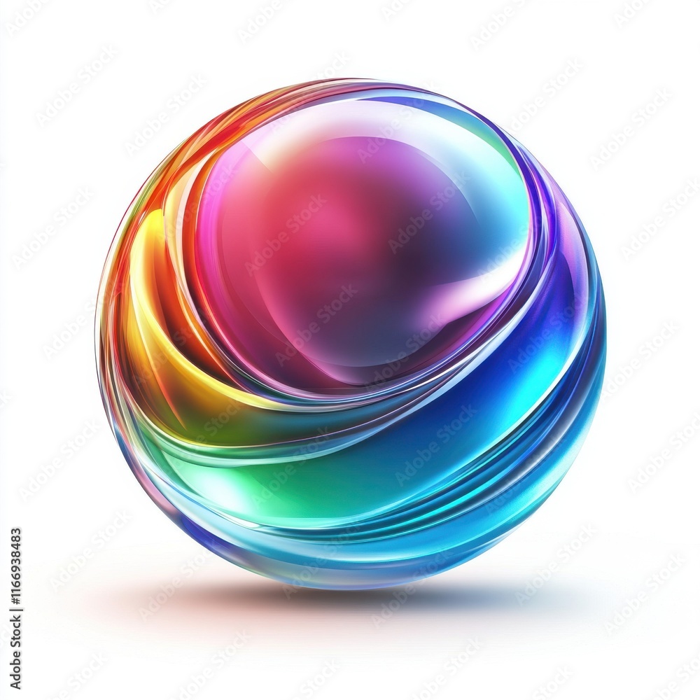 Poster colorful abstract sphere with vibrant swirls and reflections, creating a dynamic and eye-catching vi