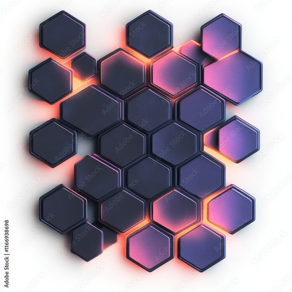 Poster abstract hexagonal pattern with glowing edges, creating a modern, futuristic feel.