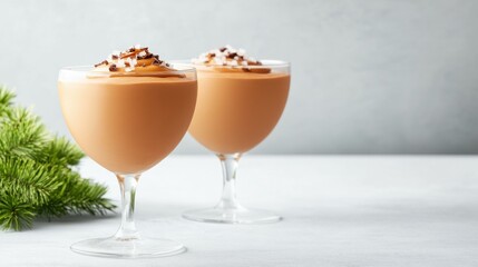 Two glasses of chocolate milk with whipped cream on a table