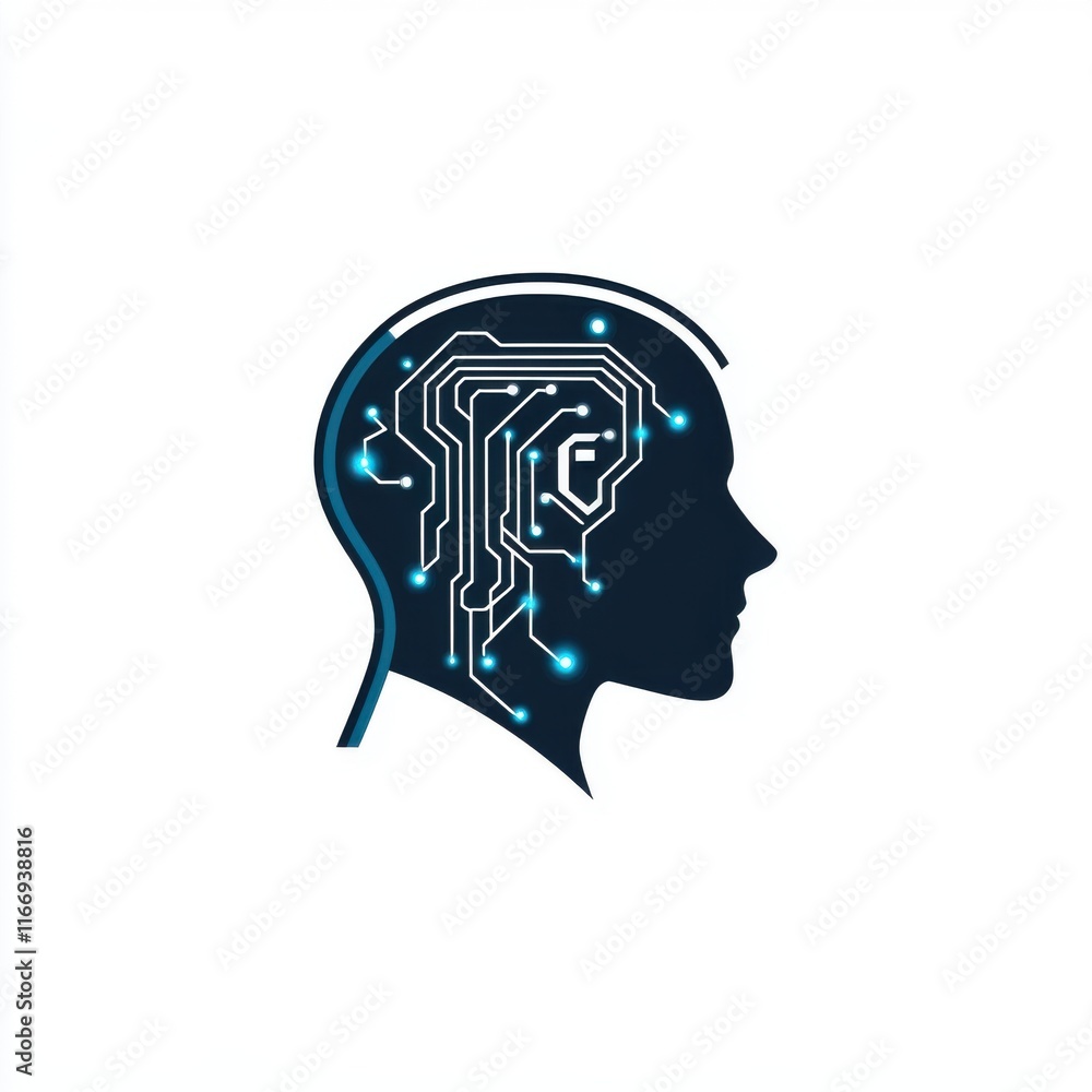 Poster silhouette of a head with a digital circuit pattern symbolizing artificial intelligence and technolo