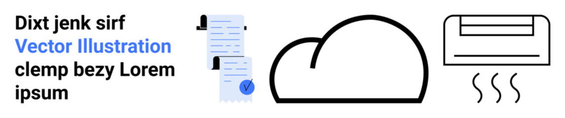 Fototapeta premium Hand holding document, cloud symbol, air conditioning unit with hot air waves. Ideal for tech, cloud storage, data management, climate control, office setup, smart solutions, presentations. Landing