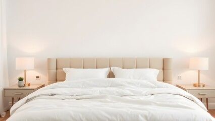 Minimalist Bedroom with Neutral Tones and Blank Wall Mockup