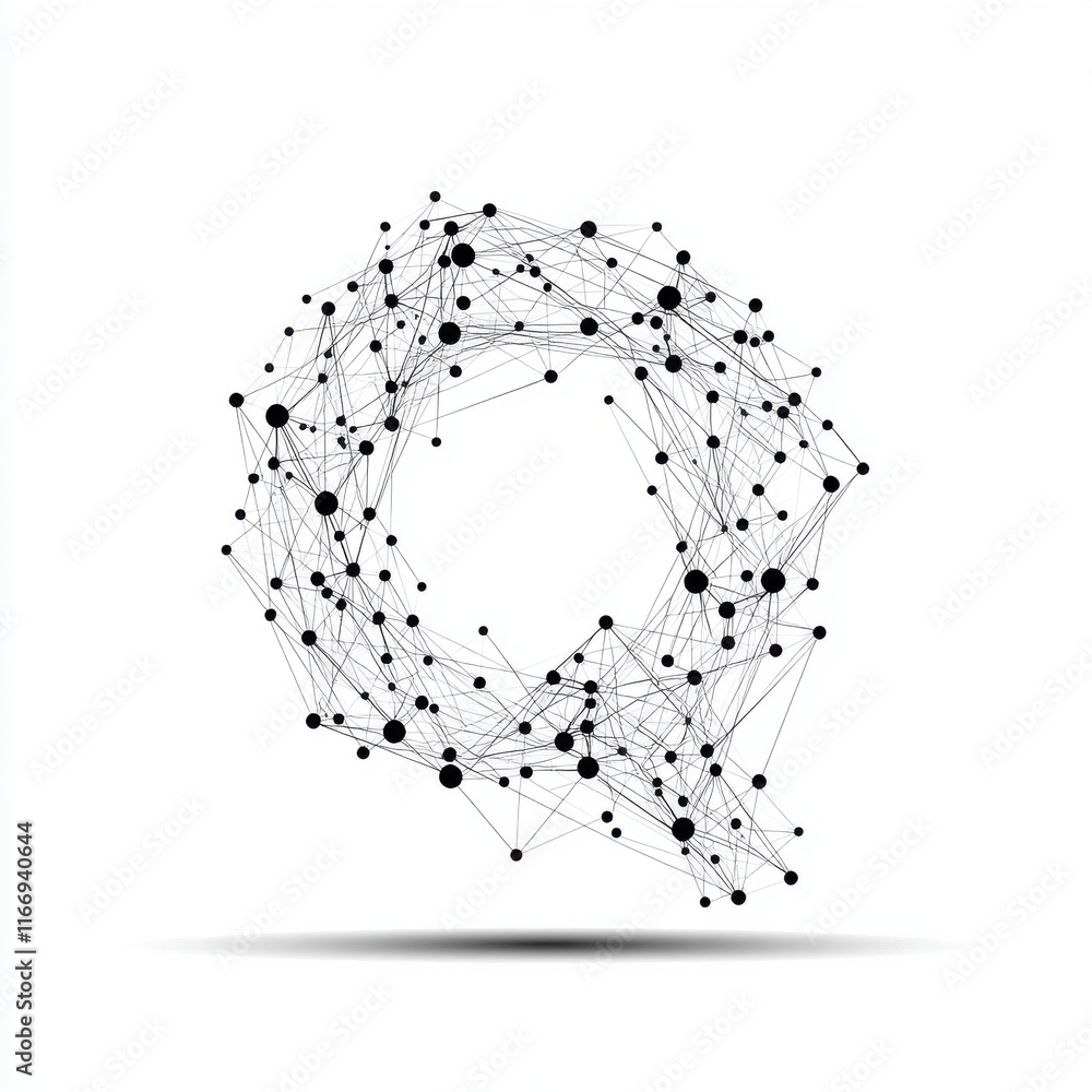 Poster abstract geometric network design with interconnected nodes and lines on a white background.