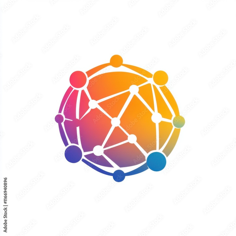 Poster colorful abstract network globe symbolizing connection and data flow.