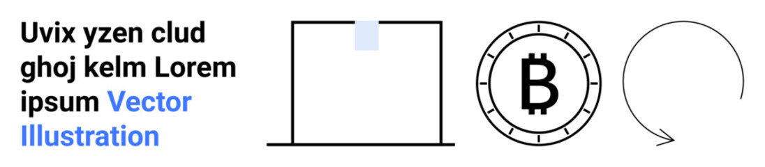 Computer monitor, Bitcoin symbol in a coin, refresh arrow. Ideal for cryptocurrency, blockchain, financial transactions, technology, security, digital currency, investment. Landing page