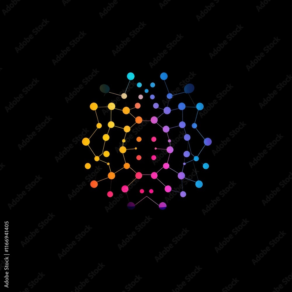 Poster a vibrant, abstract representation of a neural network in various colors, symbolizing technology and