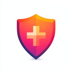 Fototapeta premium Stylized shield icon with a medical cross, featuring a vibrant gradient in pink and orange hues.