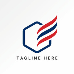 Logo design graphic concept creative premium vector stock image graphic three swoosh wave initial E font wings hexagon monogram typography sport tech