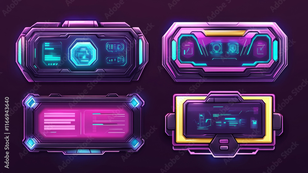 Poster hud futuristic info box, display and borders interface elements. vector information screen panels, t