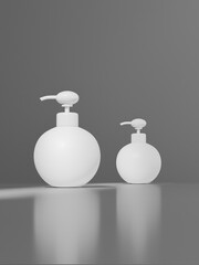 Obraz premium round Pump bottle mockup, orbit shape dispenser bottle isolate on background, plastic body wash packaging, lotion container, liquids dispenser, liquid contributor, soap and hair product bottle mockup