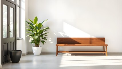 Modern Entryway with Bench and Blank Wall Background