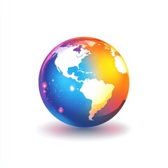 Obraz premium Colorful globe illustration with vibrant gradients representing the Americas, on a white background.