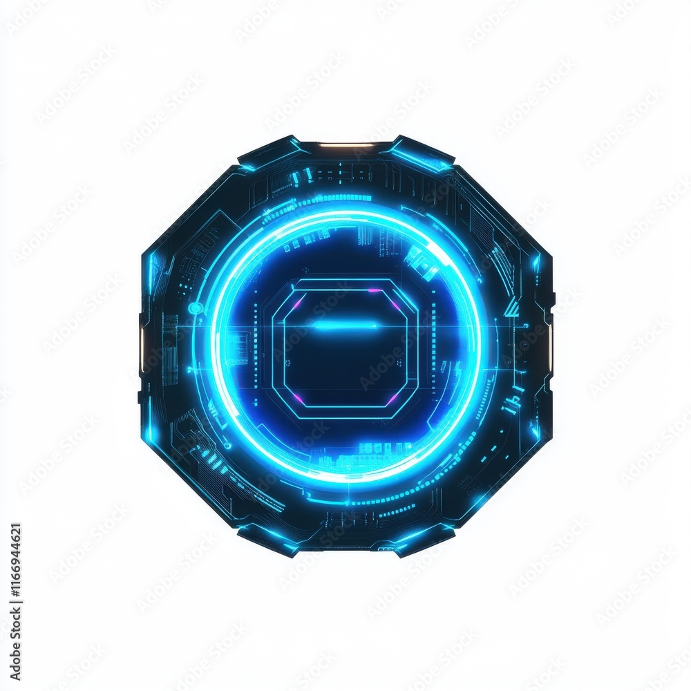 Aufkleber futuristic blue glowing technology interface with intricate circuit patterns.